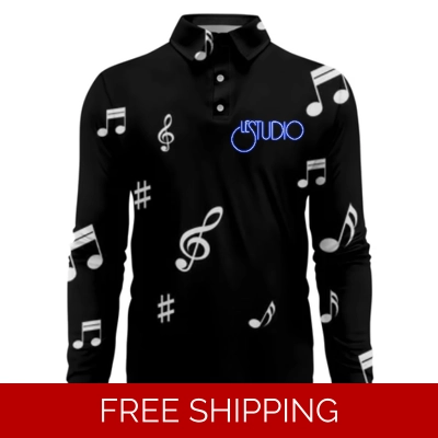 Le Studio White Music Notes 3 Custom 3D Long-Sleeved Polo Shirt